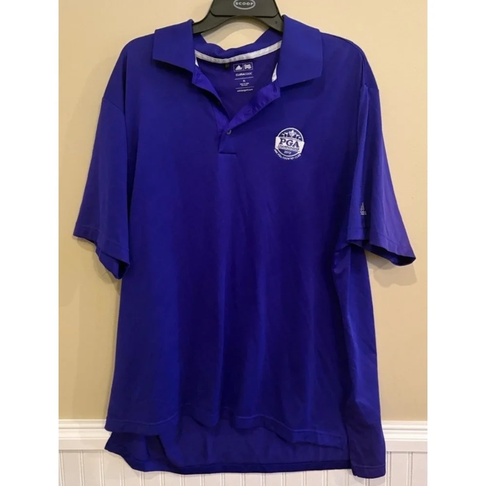 Adidas ClimaCool Golf Polo Men XL Purple PGA Championship Logo Performance Shirt